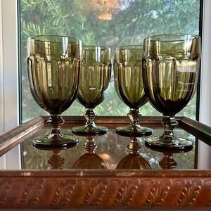Vintage Libbey Gibraltar Duratuff Olive Green Water Goblets – Set of 4